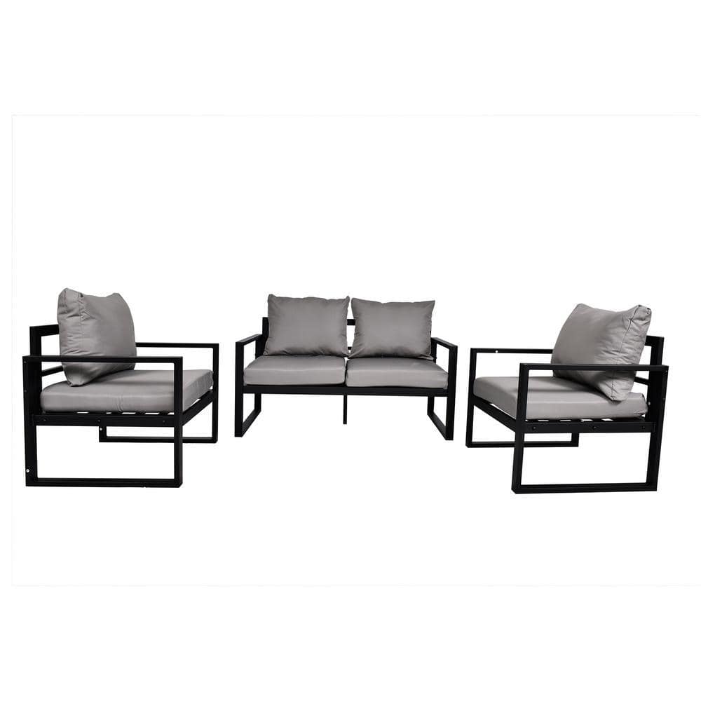 URTR Black 3-Piece Metal Outdoor Sectional Set, Patio Sofa Set 2 Single ...