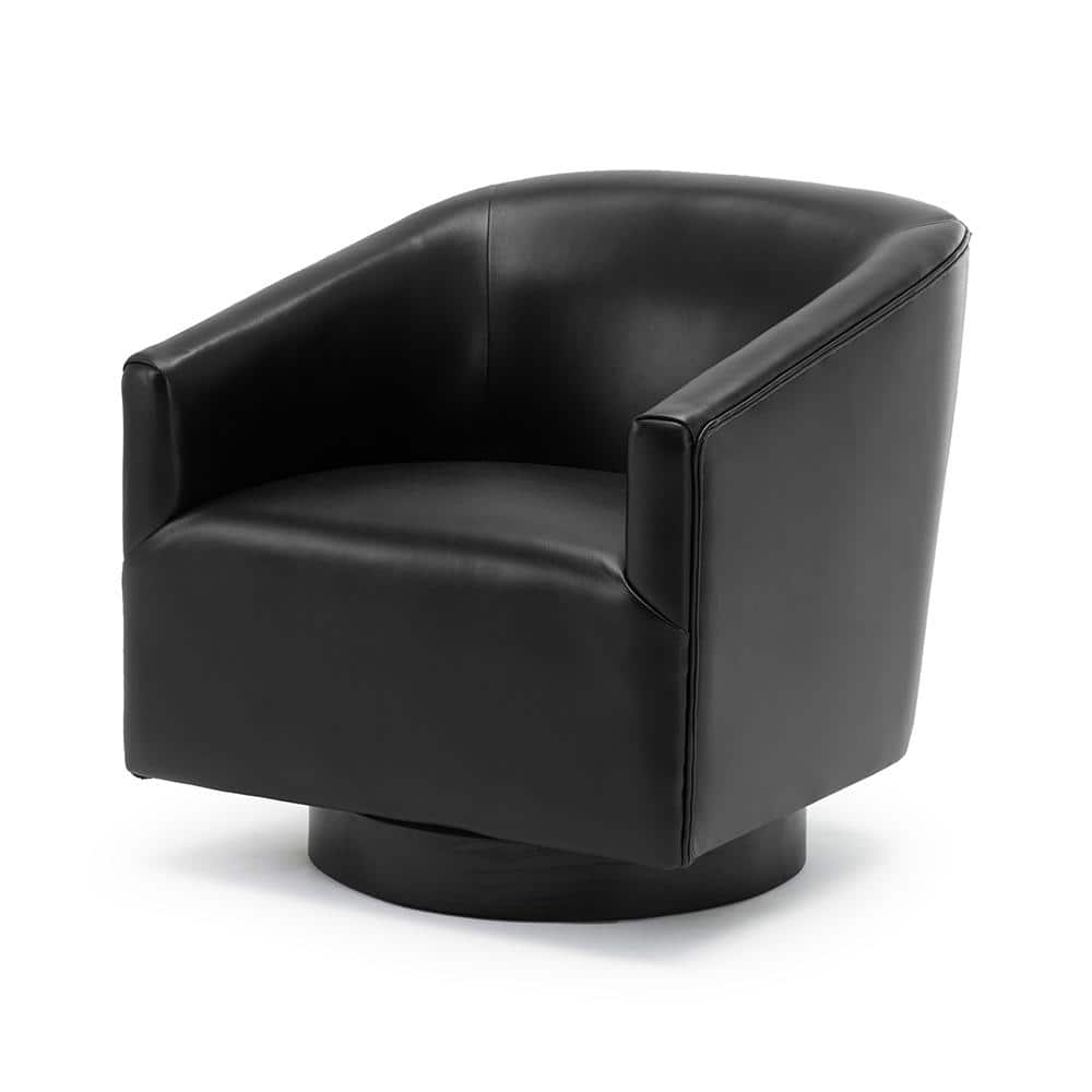Gaven Black Faux Leather Club Chair with Wood Base (Set of 1)