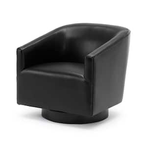 Gaven Black Faux Leather Club Chair with Wood Base (Set of 1)