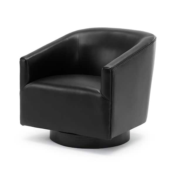 Unbranded Gaven Black Faux Leather Club Chair with Wood Base (Set of 1)