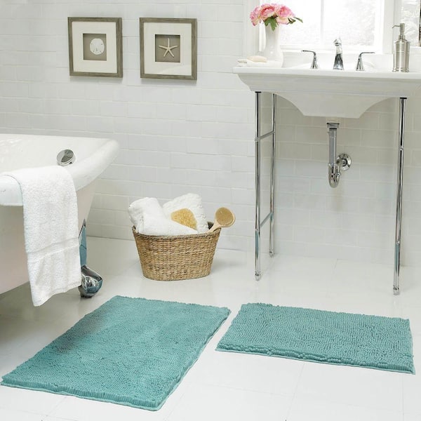 Resort Collection Plush Shag Chenille 2-Piece Bath Mat Set - Aqua