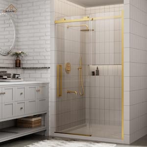 48 in. W x 76 in. H Sliding Frameless Shower Door in Brushed Gold Finish with 3/8 in.(10 mm) Tempered Clear Glass