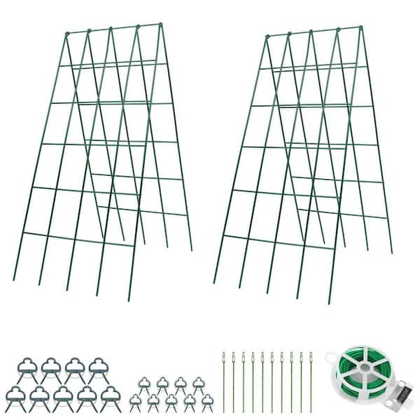 40.15 in. Metal A-Frame Green Garden Trellis for Climbing Plants, Cucumber and Tomato Support (2-Pack)