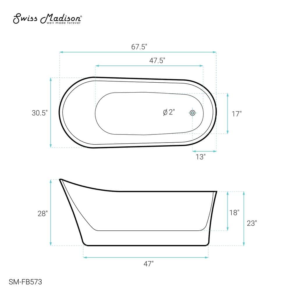Sublime 67" White Acrylic Freestanding Soaking Bathtub