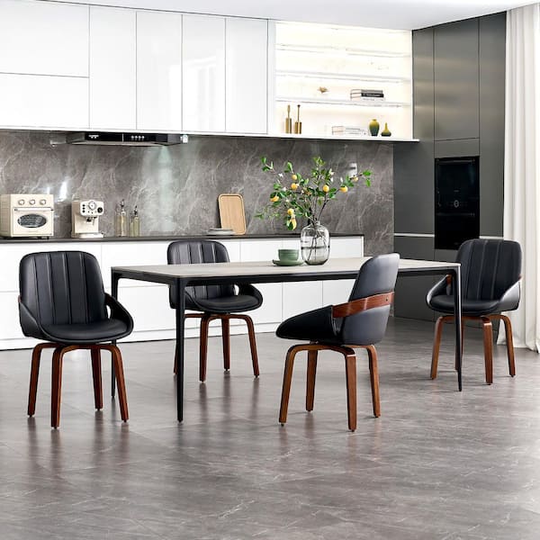 Black Faux Leather Upholstered Bentwood Side Chairs Swivel Dining Chairs (Set of 4)