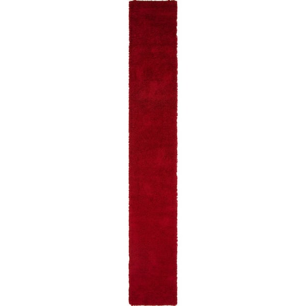 Solid Shag Cherry Red 16 ft. Runner Rug