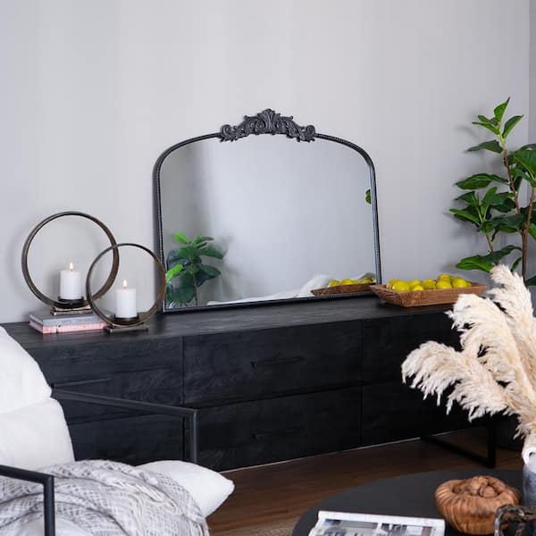 Black 40 in W x 31 in. H Mid Century Arch Glass Framed Mirror Wall Mirror Wall Decor Mirror
