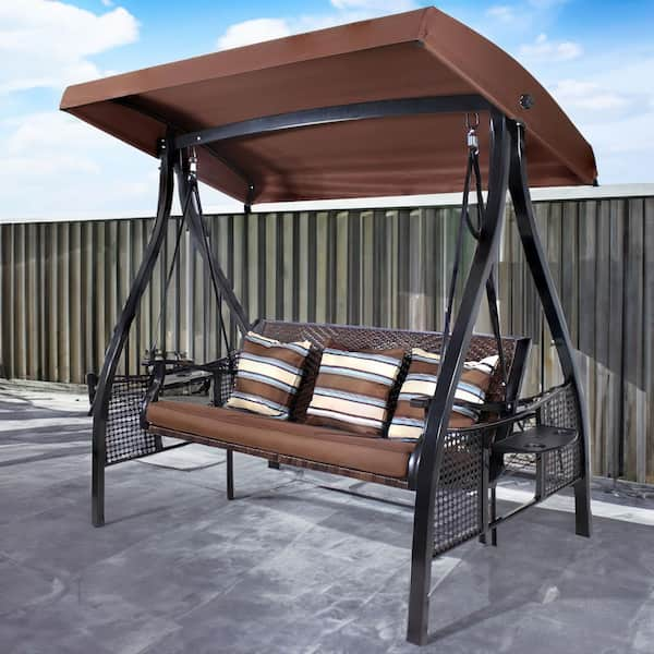 Sunnydaze decor sunnydaze steel frame canopy swing with side tables new arrivals