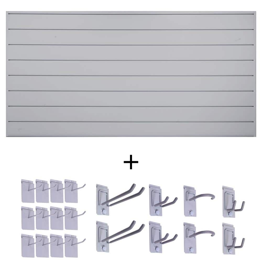 CROWNWALL 48 In. H X 96 In. W Basic Bundle PVC Slatwall Panel Set With ...