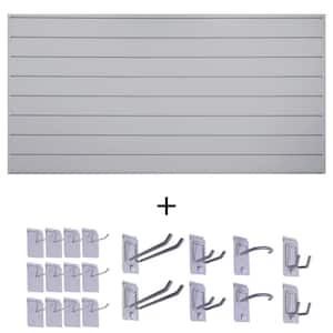 48 in. H x 96 in. W Basic Bundle PVC Slatwall Panel Set with Locking Hook Kit in Graphite (20-Piece)