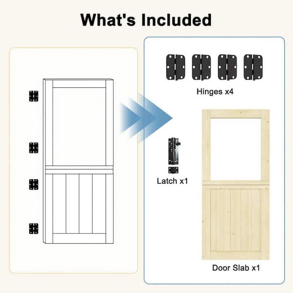 36 in. x 80 in. Solid Pine Wood 1-Lite Clear Glass Unfinished Front Door Slab Door Split Single Door