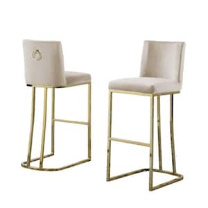 Erin 29 in. H Cream Velvet Low Back Bar Stool Chair with Gold Chrome Base and Back Ring (Set of 2)