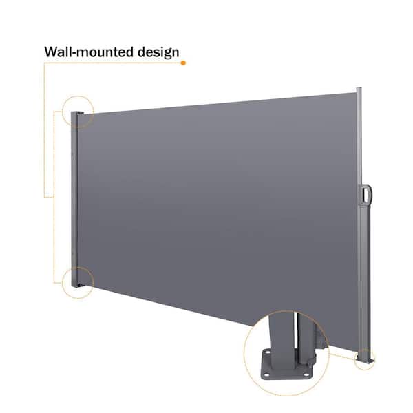 Huluwat 118 in. x 63 in. Dark Gray Retractable Side Awning, Privacy Screen Divider Roll-Up with UV Resistant and Waterproof