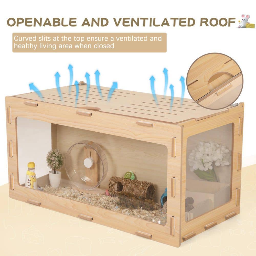 Natural Wood Large Hamster Cage with Acrylic Panels
