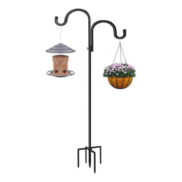 94 in. Double Shepherds Hook for Outdoor, Heavy-Duty 2 Sided Bird Feeder Pole with 5 Prongs Base (1-Pack)
