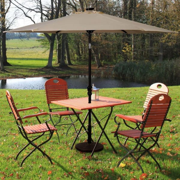 9 ft. Patio LED Solar Market Patio Umbrella with Crank in Beige