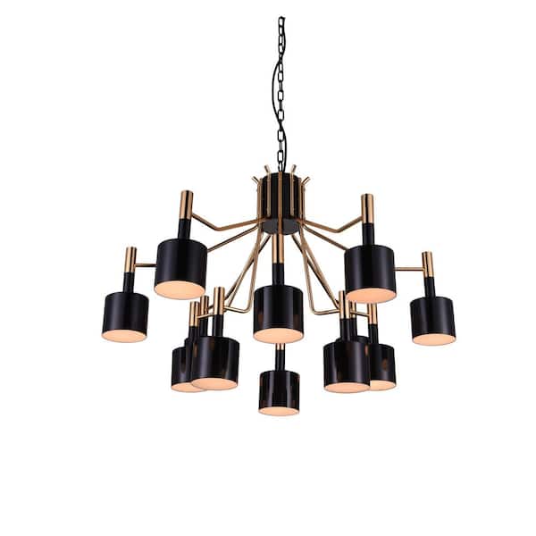 CWI Lighting Corna 12 Light Down Chandelier With Matte Black & Satin Gold Finish