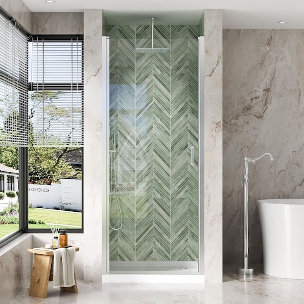 34 in. W x 72 in. H Pivot Semi-Frameless Shower Door in Chrome Finish with Clear Glass