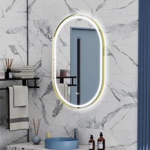 HELIO 24 in. W x 36 in. H Oval Framed LED Dimmable Anti-Fog Wall Bathroom Vanity Mirror in Brushed Gold