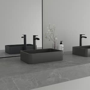 Concrete Art Basin Rectangular Bathroom Vessel Sink in Black Earth with The Same Color Drainer