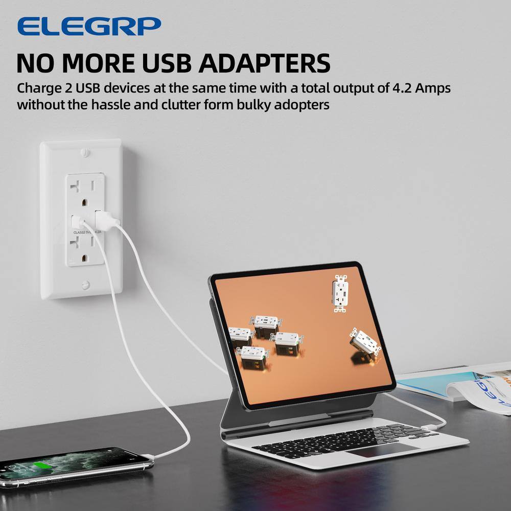 Black and White 21W USB Wall Outlet with Type A and Type C Ports, 6 Pack
