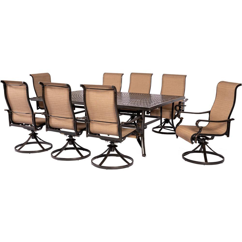 Coastal Cast Aluminum Outdoor Dining Set for 8 with Swivel Rockers