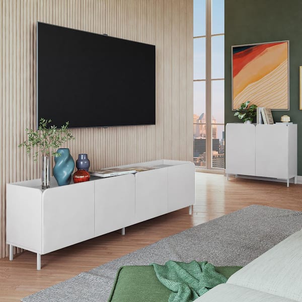 Manhattan Comfort Bogardus 2-Piece White Mid-Century Modern TV Stand Living Room Set Fits TV's up to 65 in. with Accent Cabinet