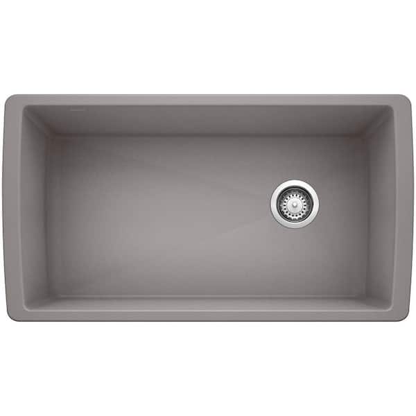 Blanco DIAMOND Silgranit Undermount Granite Composite 33.5 in. Single Bowl Kitchen Sink in Metallic Gray