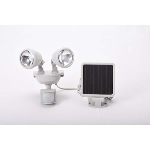 MAXSA 2.44-Watt Equivalence LED Off White Solar Motion Sensing Outdoor Dual Head Spot Light, 220 Lumens