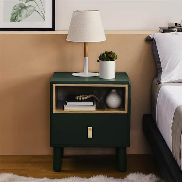 18.90 in. W Green Rectangle MDF Modern Nordic Style Single Drawer Compact Bedside Table with Drawer Side Table