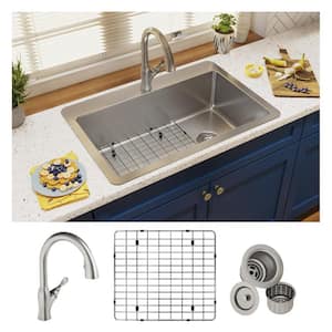 Avenue 18-Gauge Stainless Steel 33 in. Single Bowl Dual Mount Kitchen Sink with Faucet