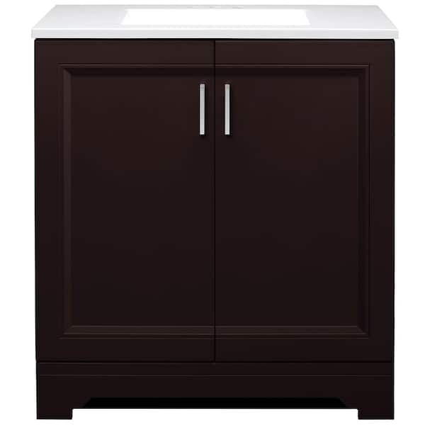 Glacier Bay Willowridge 30.5 in. W x 18.75 in. D x 34.375 in. H Single Sink Bath Vanity in Carob with White Cultured Marble Top