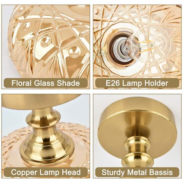 Essel 9.44 in. 1-Light Amber Modern Mid Century Semi-Flush Mount Ceiling Light with Flower Shape Glass Shade