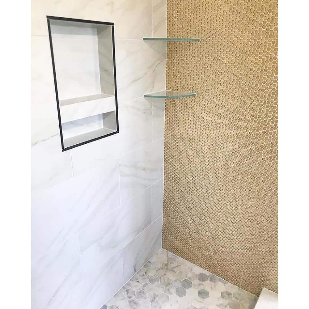 Gold Penny Round Glass Mosaic Tile for Walls and Backsplashes