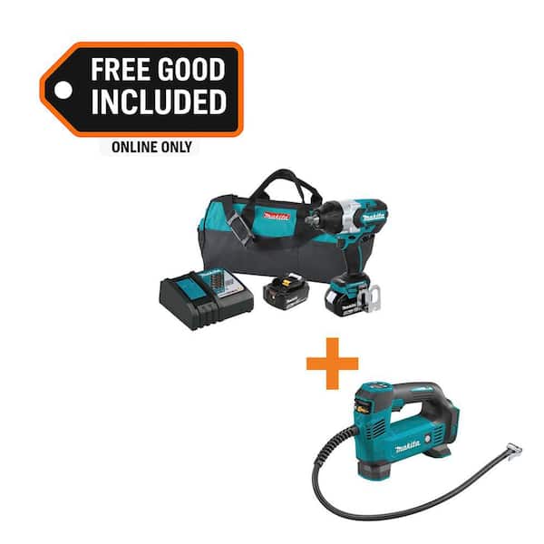 18V LXT Brushless High Torque 1/2 in. Square Drive Impact Wrench kit 5.0Ah with 18V LXT Electric Portable Inflator