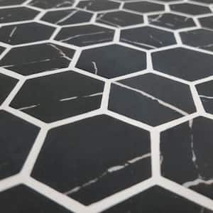 Black Marquina hexagon 11.7x10.2in. Mosaic tile. Recycled glass marble looks floor and wall tile (8.33 sq. ft./Box)
