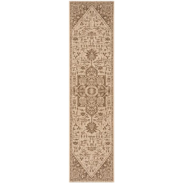 Linden Beige/Cream 2 ft. x 12 ft. Ornate Medallion Indoor/Outdoor Runner Rug