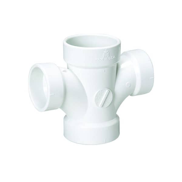 Unbranded 2 in. x 2 in. x 1-1/2 in. x 1-1/2 in. PVC DWV Hub x Hub x Hub x Hub Double Sanitary Reducing Tee
