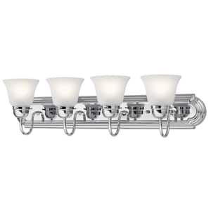 Independence 30 in. 4-Light Chrome Traditional Bathroom Vanity Light with Frosted Glass Shade