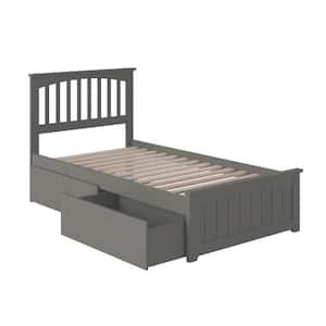 Mission Grey Twin XL Solid Wood Storage Platform Bed with Matching Foot Board with 2 Bed Drawers