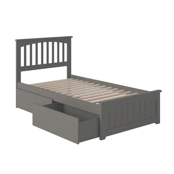 AFI Mission Grey Twin Solid Wood Storage Platform Bed with Matching Foot Board with 2 Bed Drawers