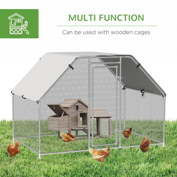 PawHut Natural Wooden 0.07-Acre In-Ground Poultry Cage with Wheels