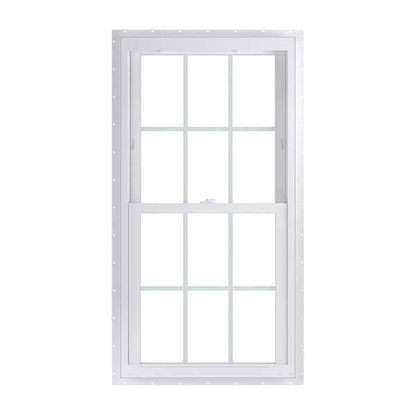 American Craftsman 27.75 in. x 54 in. 70 Series White Double Hung Low-E Argon PS Glass Vinyl Fin Window with Grids, Screen Incl