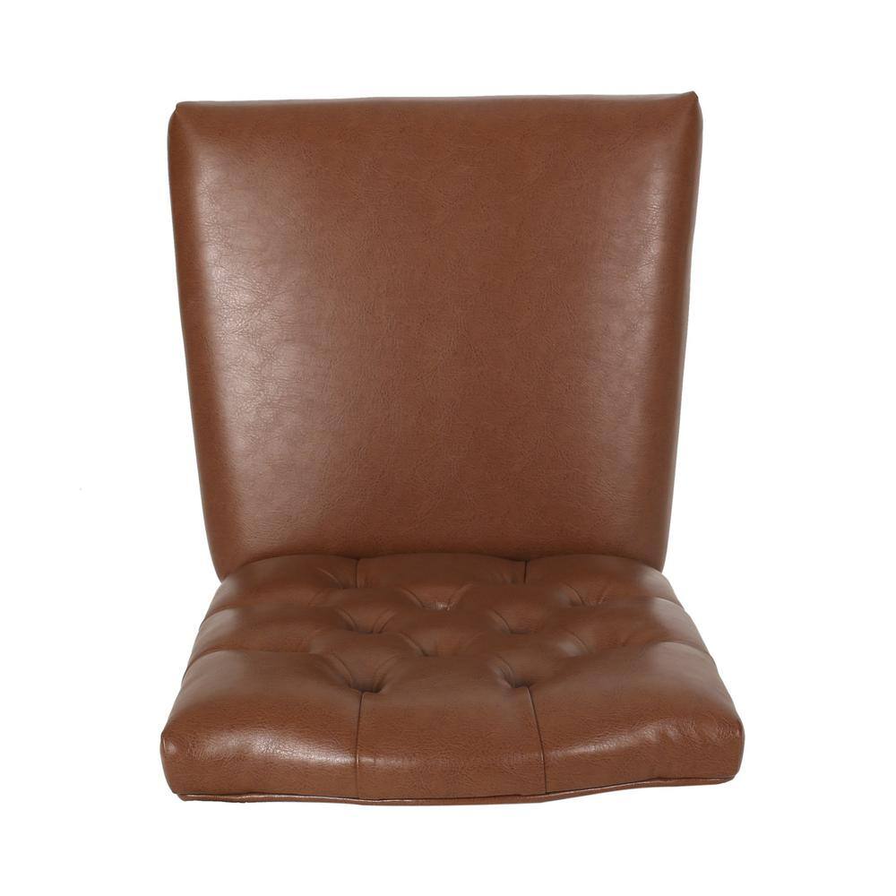 Set of 2 Cognac Brown Faux Leather High-Back Wood Dining Chairs