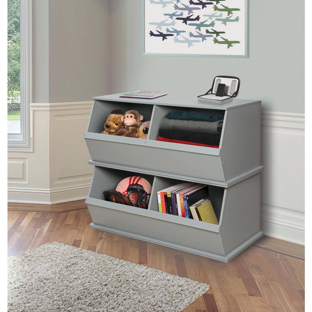 Gray MDF Two-Bin Stackable Storage Cubby for Kids