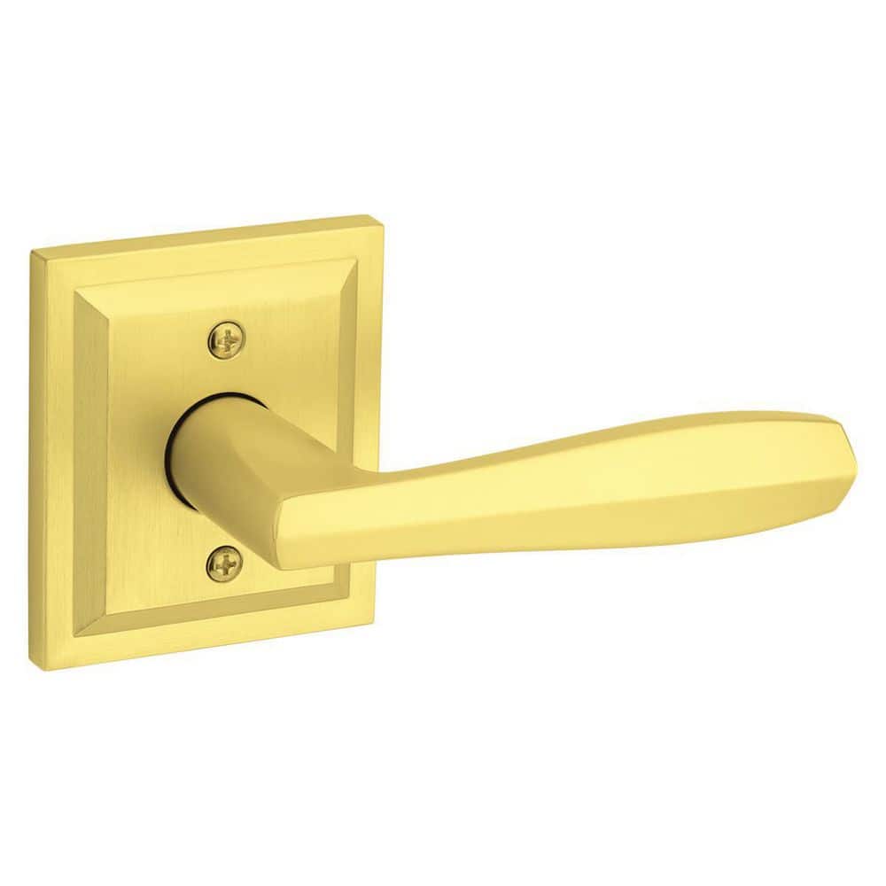 Door Handles - Door Handles on Rose - Delta Sq - Heritage Brass Door Handle  Lever Latch on Square Rose Delta Sq Design Satin Brass finish