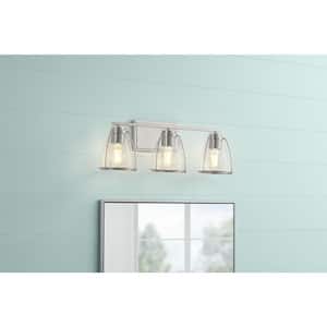 Brooke Park 24 in. 3-Light Polished Nickel Industrial Bathroom Vanity Light with Clear Glass Shades