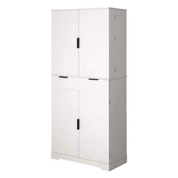 15.75 in. Fluted Pantry Cabinet with 3 Drawers & 6 Shelves-Freestanding Storage for Kitchen, Bathroom, White 31.5 in. W