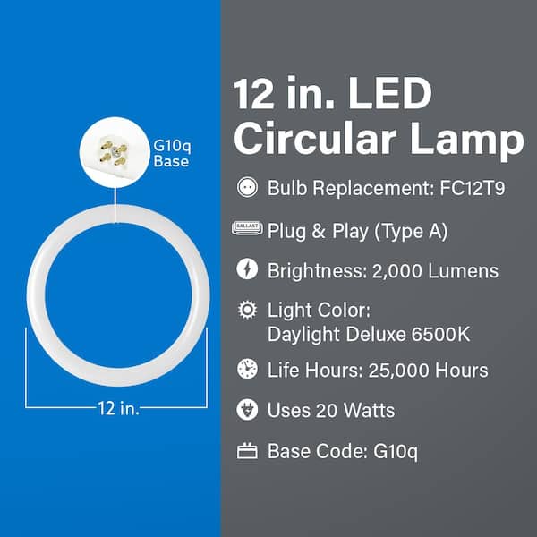20-Watt 12 in. T9 G10q Type A Plug and Play Linear Circline LED Tube Light Bulb, Daylight Deluxe 6500K (12-Pack)