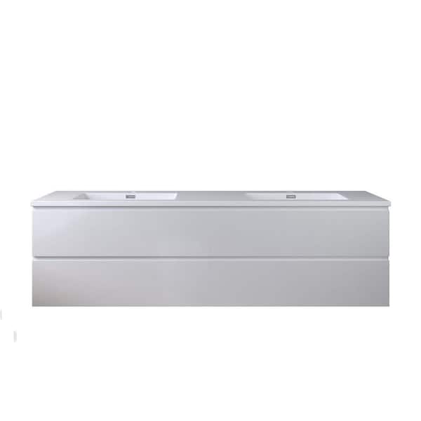 WOODBRIDGE Turin 72 in. W x 18.875 in. D x 19.63 in. H Double Sink Floating Bath Vanity in White with White Resin Top